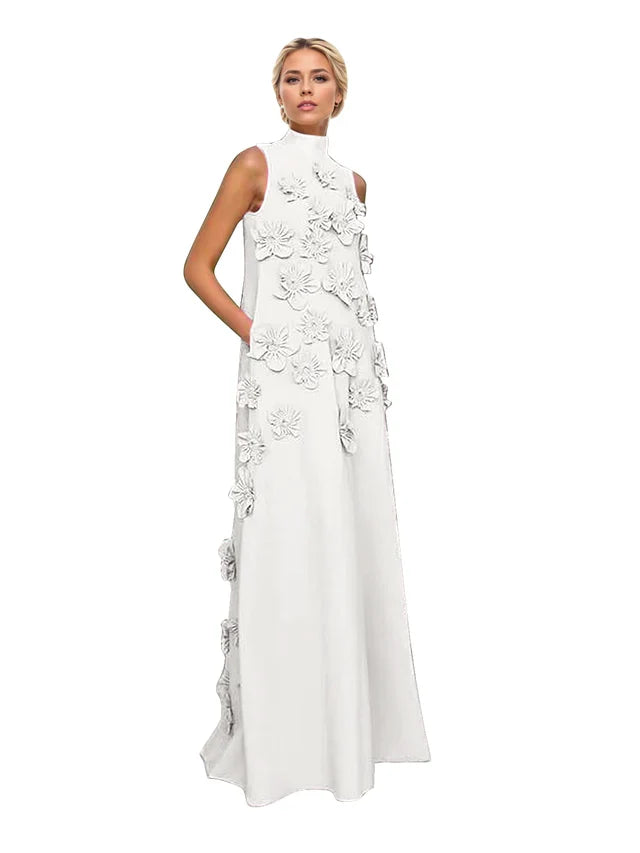 Adriana | Women's High-Neck 3D Floral Wedding Dress