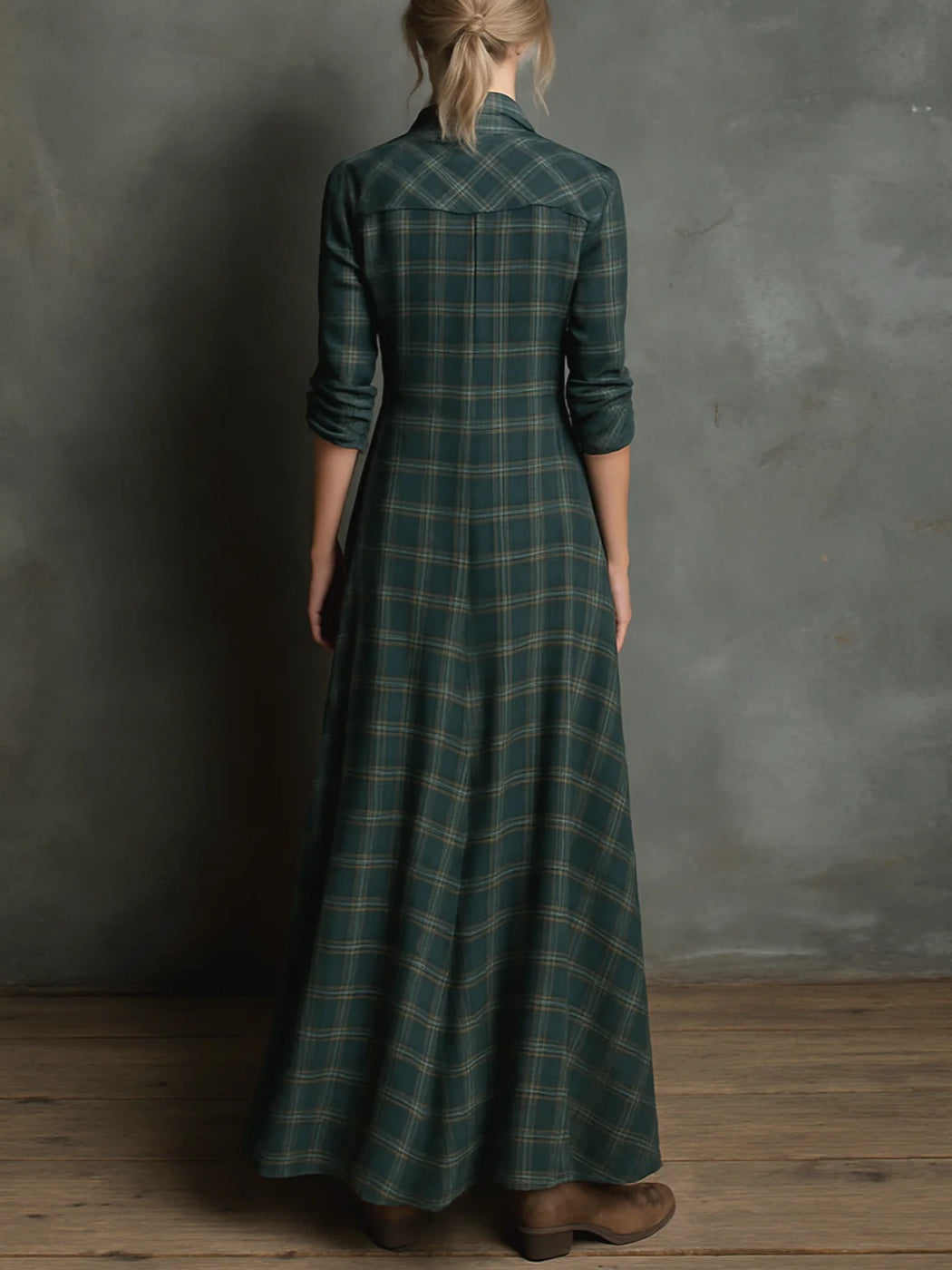 Marielle | Women's Plaid Lapel Shirt Maxi Dress