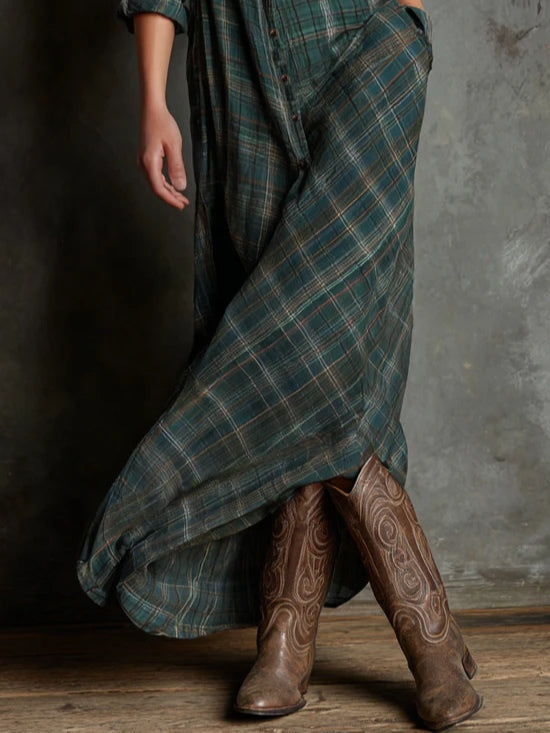 Marielle | Women's Plaid Lapel Shirt Maxi Dress