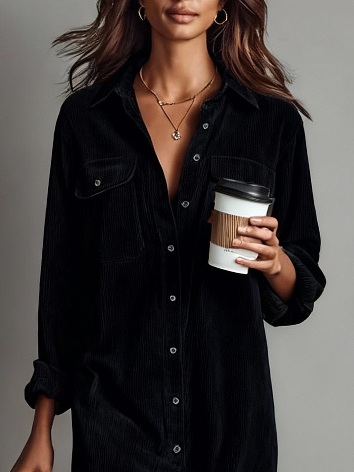 Corinne | Women's Corduroy Midi Shirt Dress with Pockets