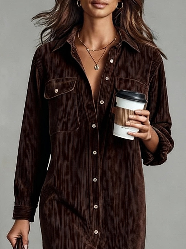 Corinne | Women's Corduroy Midi Shirt Dress with Pockets