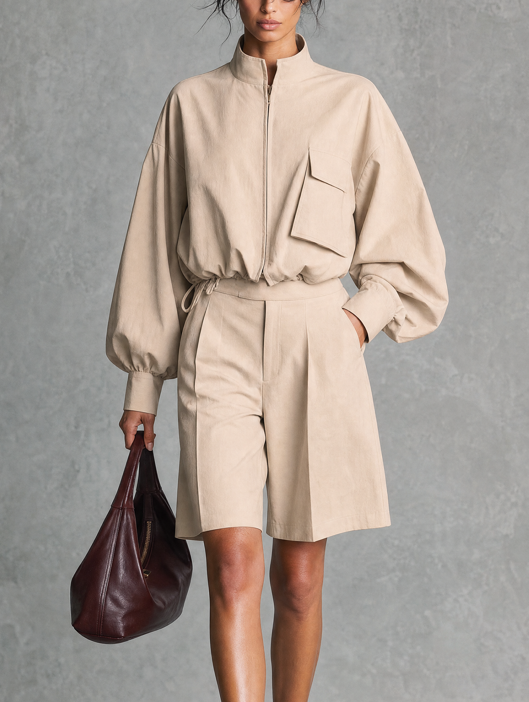 Marisol | Women's Woven Two-Piece Jacket & Shorts Set