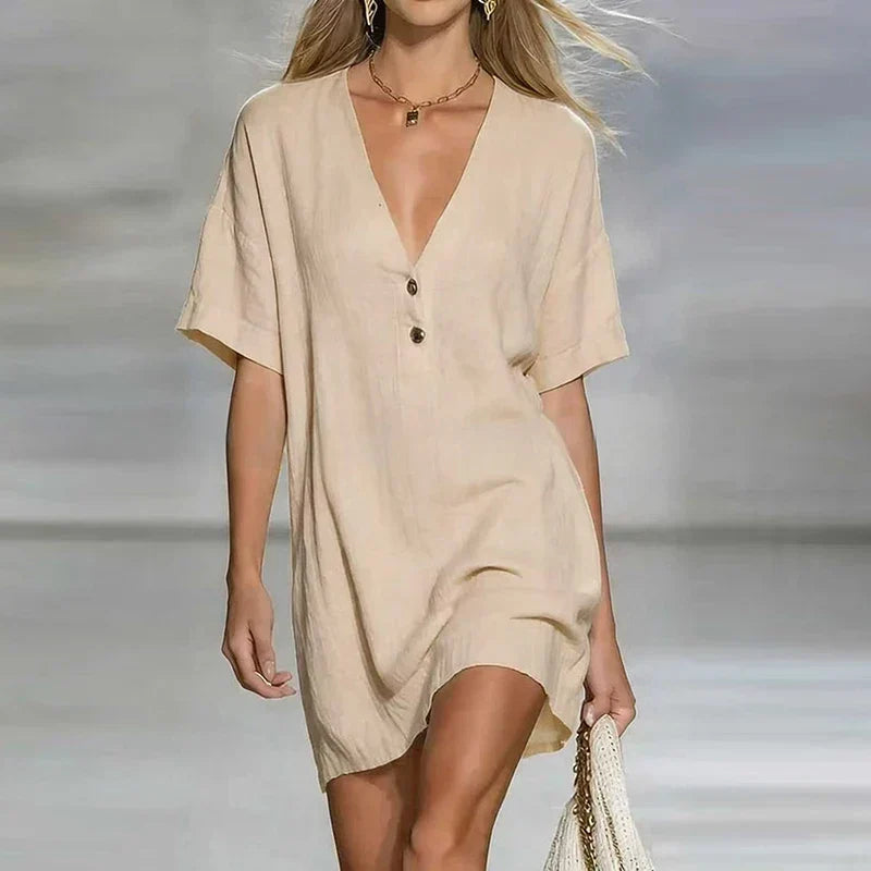Amelia | Women's V Neck Short Sleeve Shirt Dress