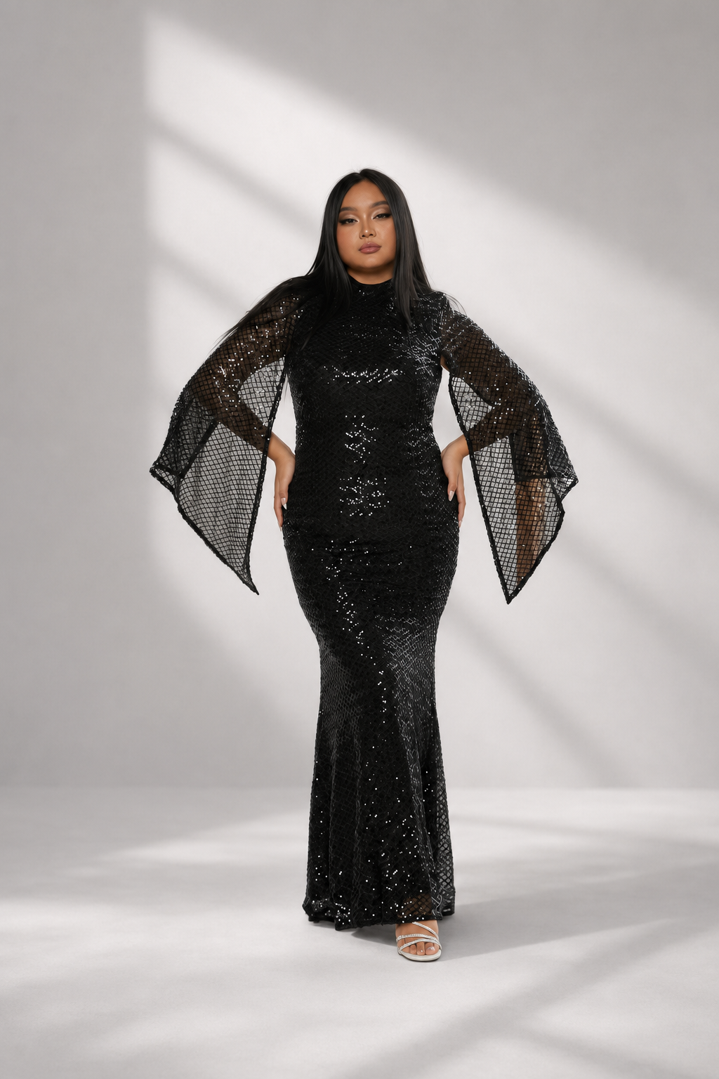 Xiomara | Women's Sequin Bell Sleeve Mermaid Evening Gown