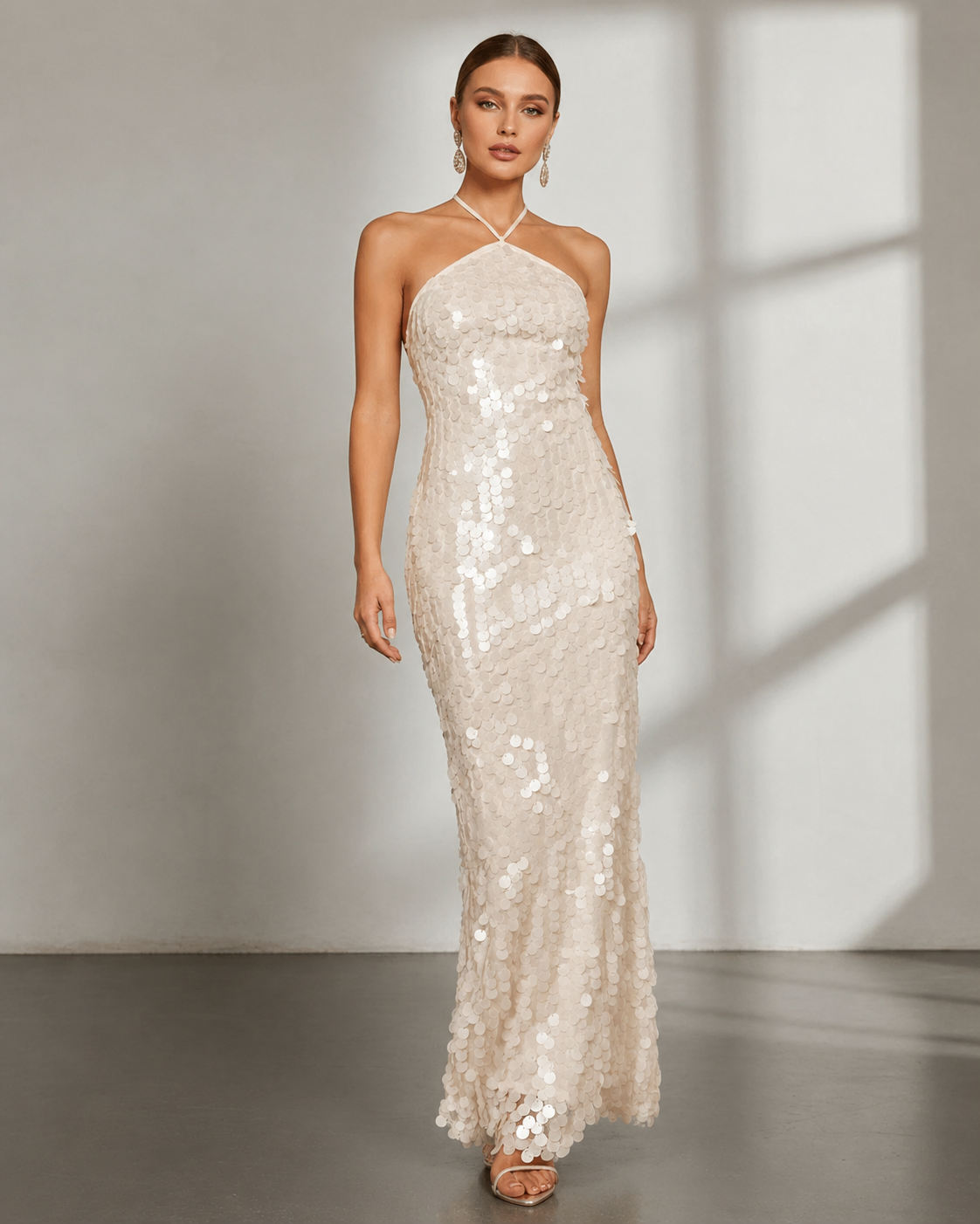 Ivana | Women's Sequin Halter Backless Maxi Dress