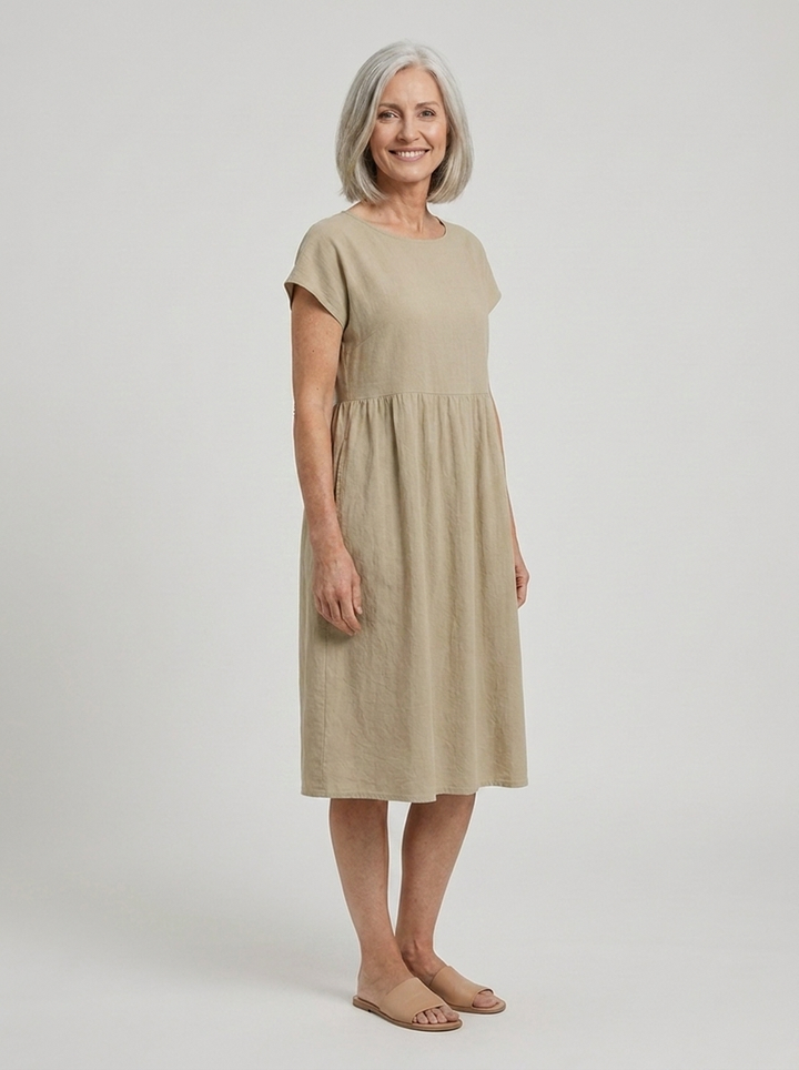 Mirabel | Cap Sleeve Cotton Midi Dress with Pockets