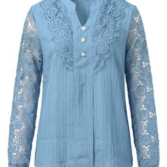 Beatrice women's crochet lace yoke blouse in sky blue on a white background