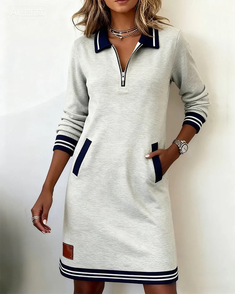 Chloe | Women's Zip Front Collared Midi Dress