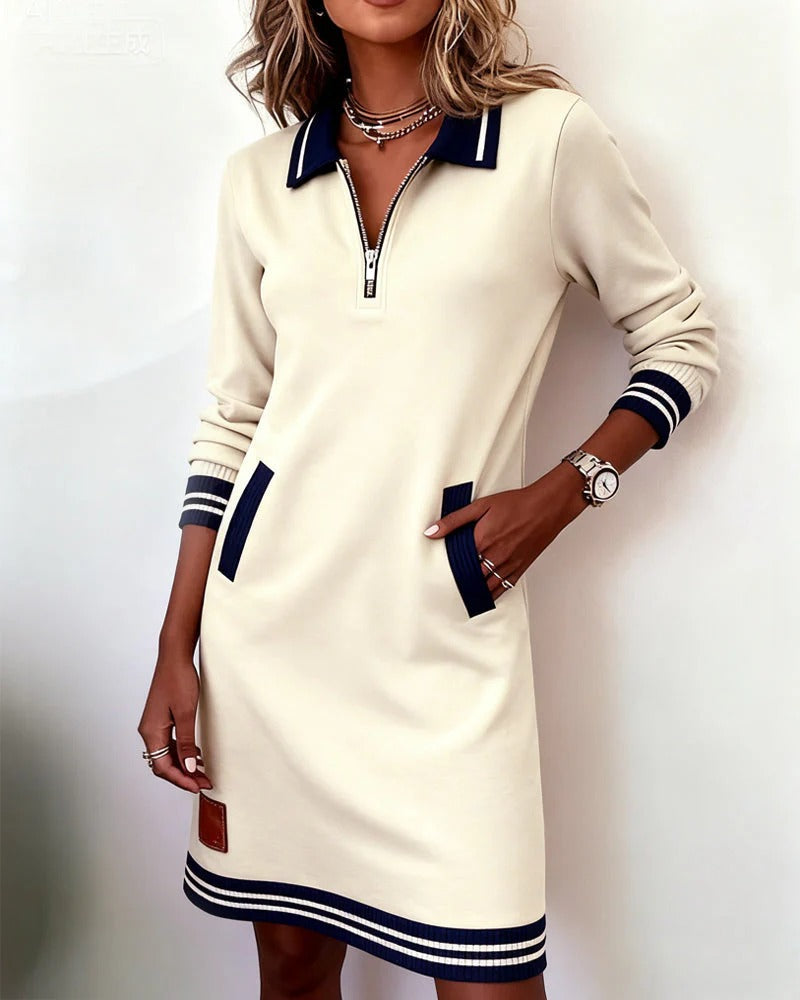 Chloe | Women's Zip Front Collared Midi Dress