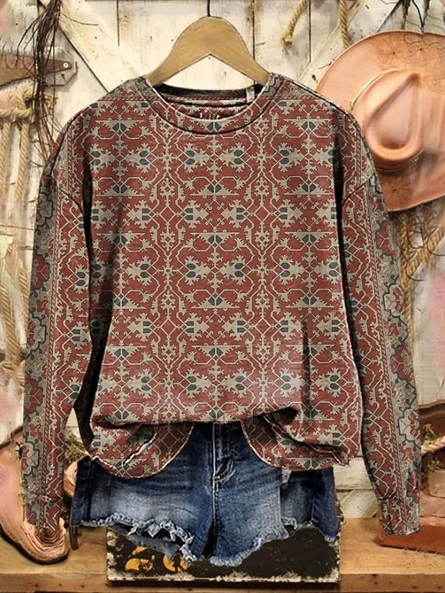 Marigold | Women's Floral Geometric Print Pullover Sweatshirt