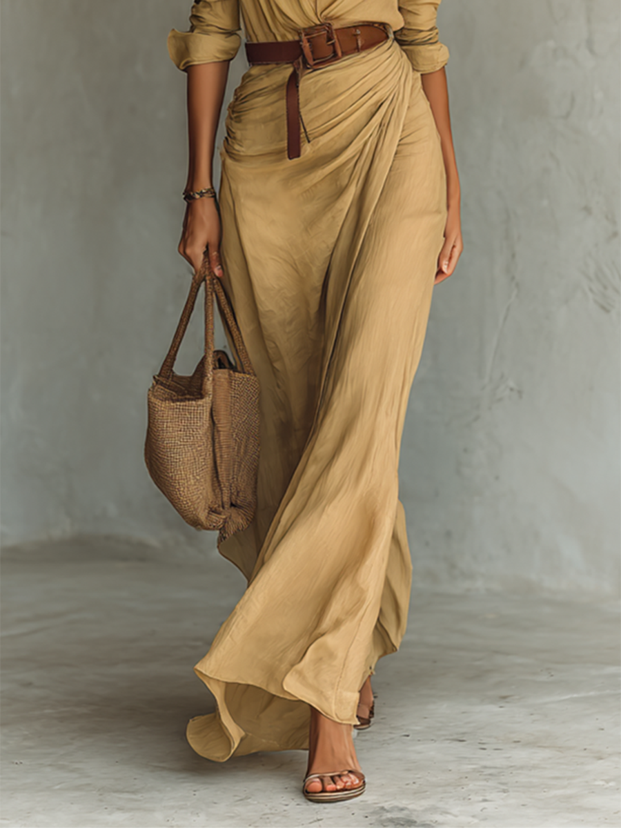 Adriana | Women's Lapel Belted Maxi Dress