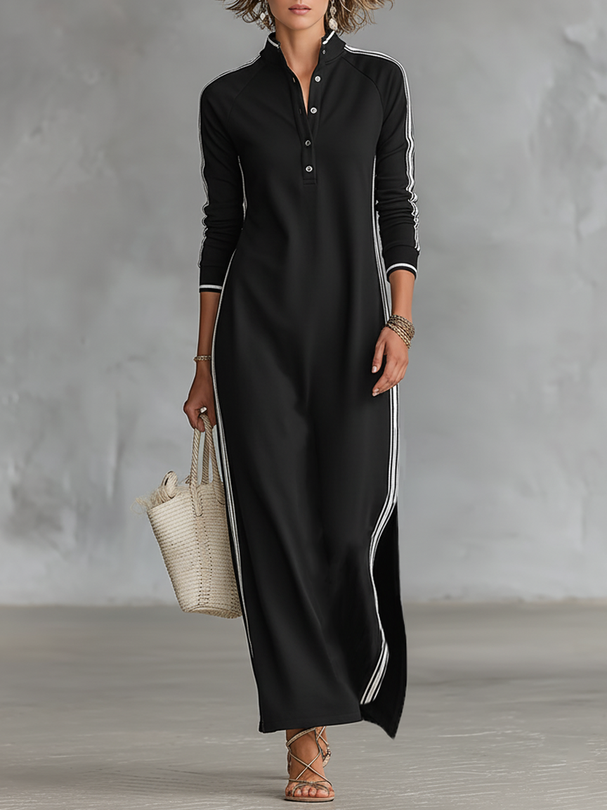Maren | Women's Button-Down Collar Sweatshirt Maxi Dress