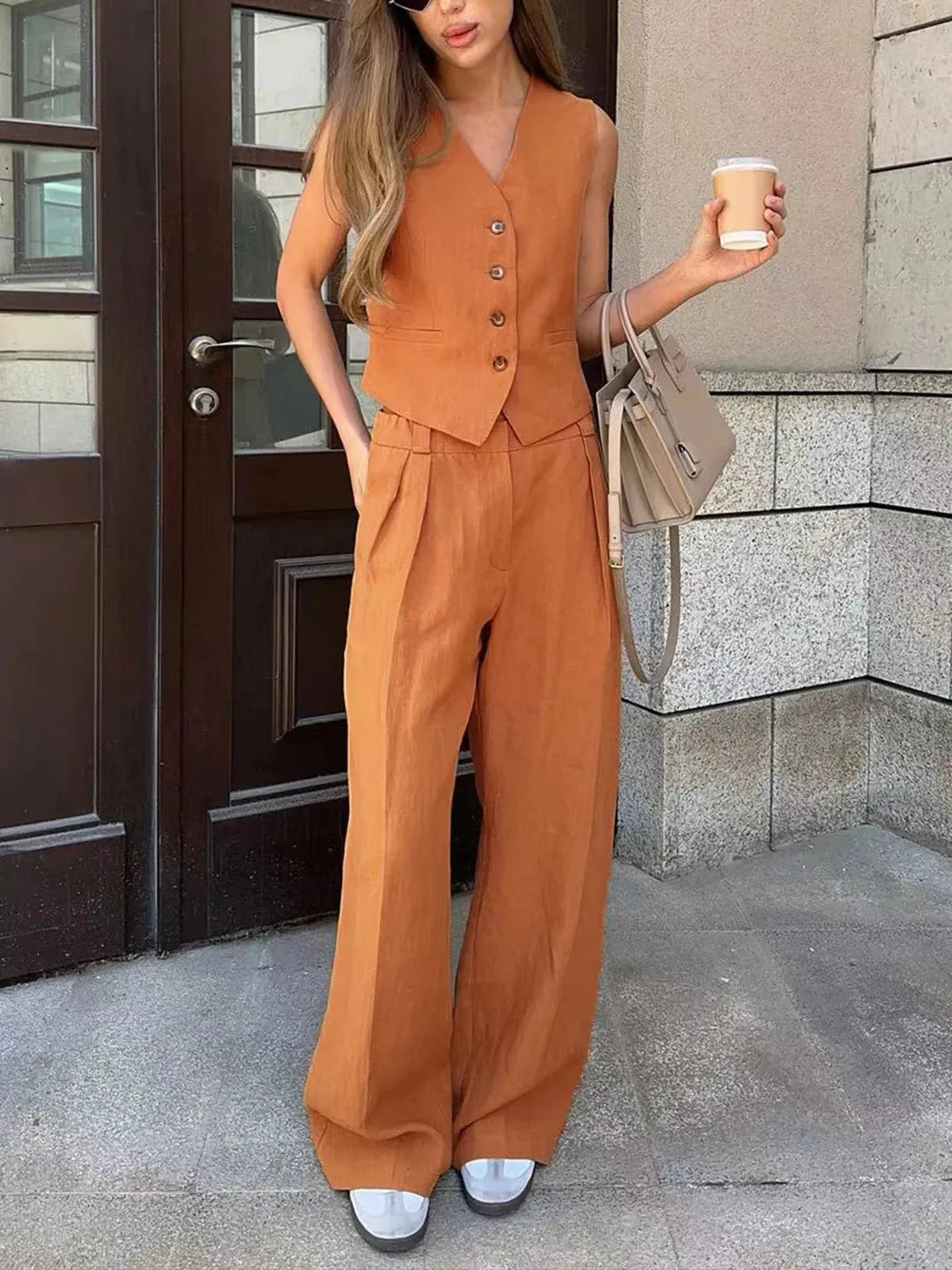 Darcey | Women's Tailored Vest Wide Leg Pants Set