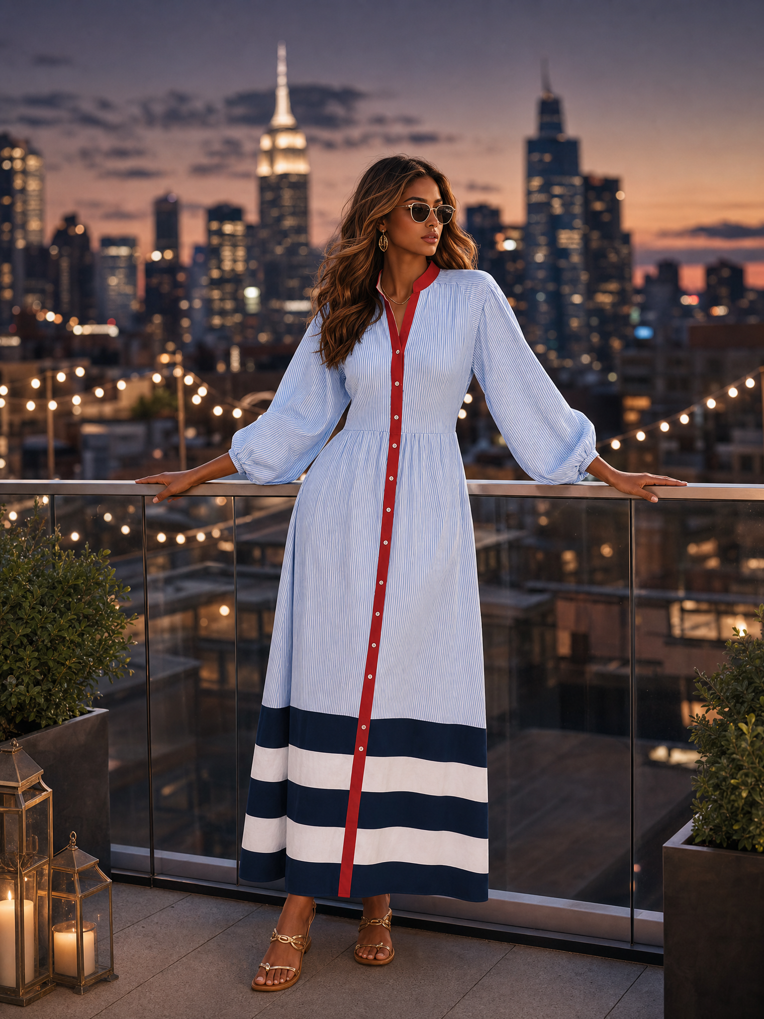Adeline | Women's Striped Midi Dress with Buttons