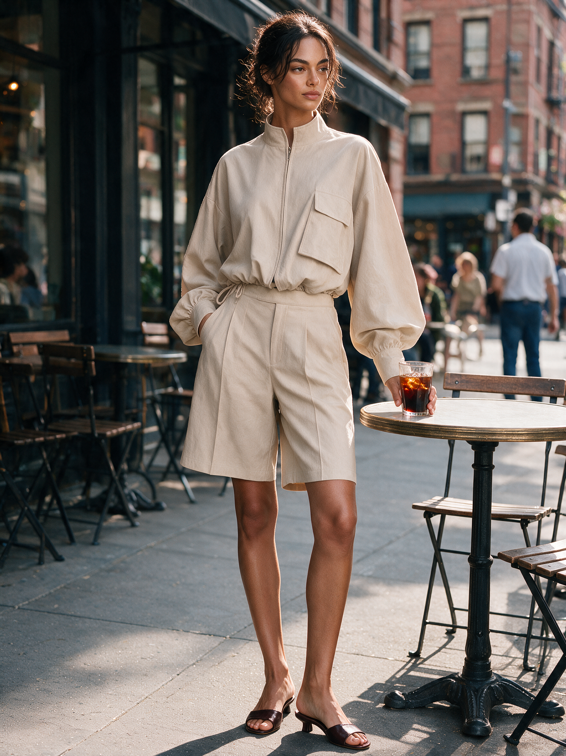 Marisol | Women's Woven Two-Piece Jacket & Shorts Set