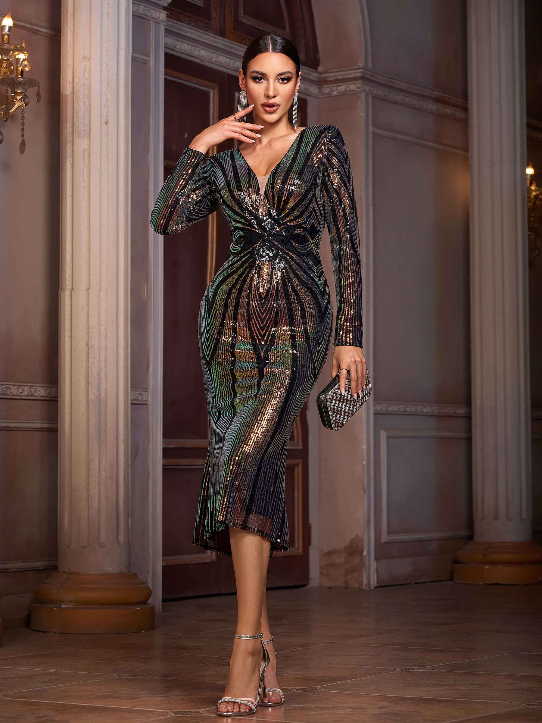 Serena | Women's Sequin Bodycon Midi Dress