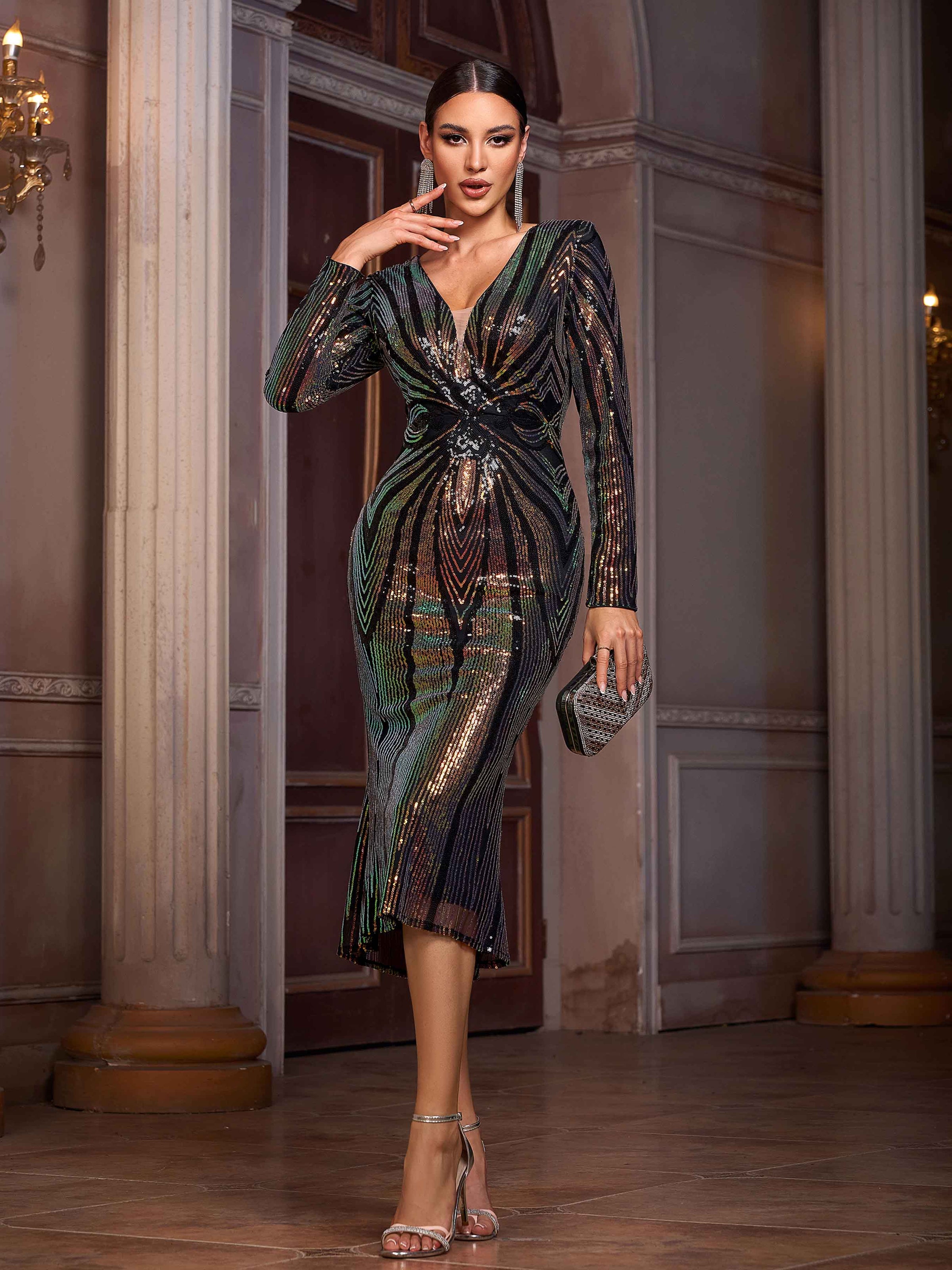 Serena | Women's Sequin Bodycon Midi Dress