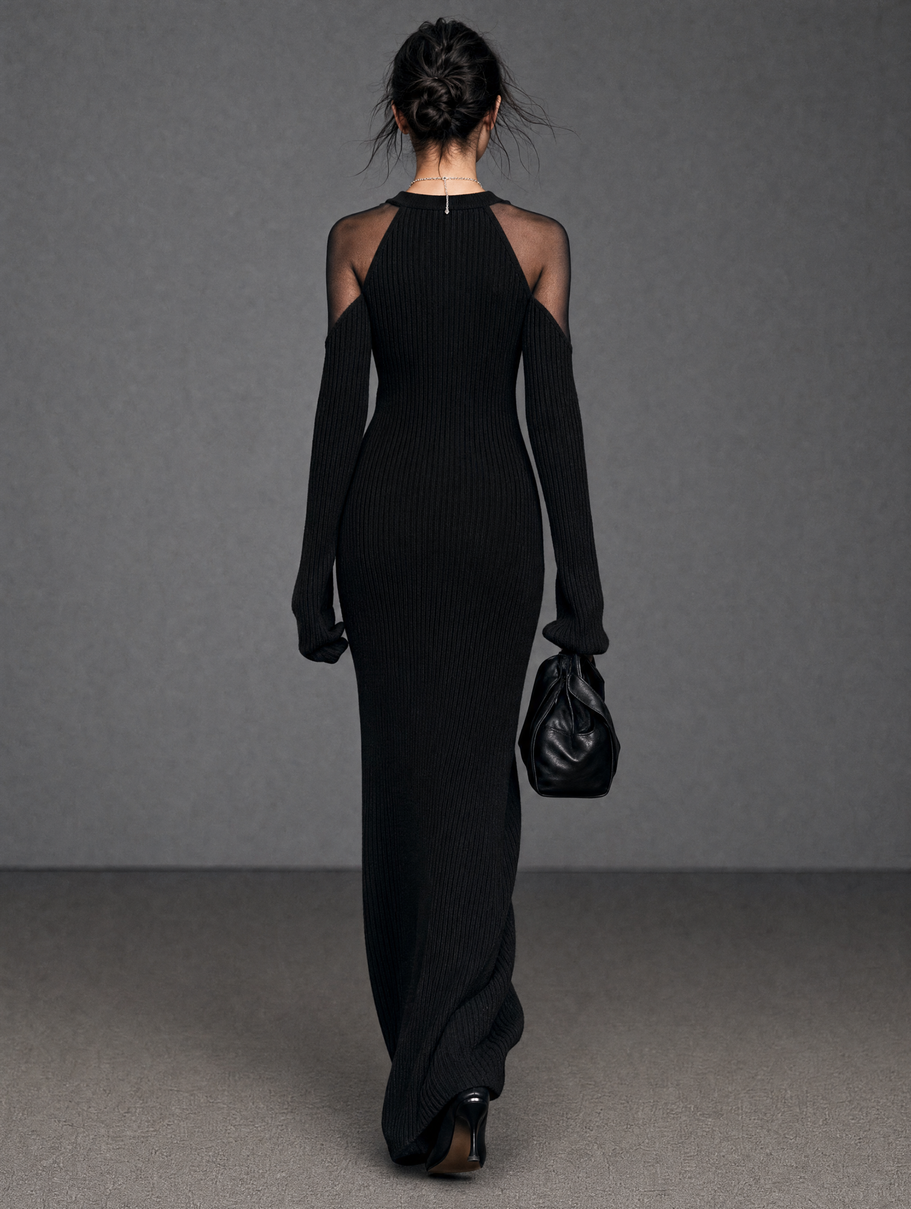 Elowen | Women's Long-Sleeve Organza-Panel Maxi Sweater Dress