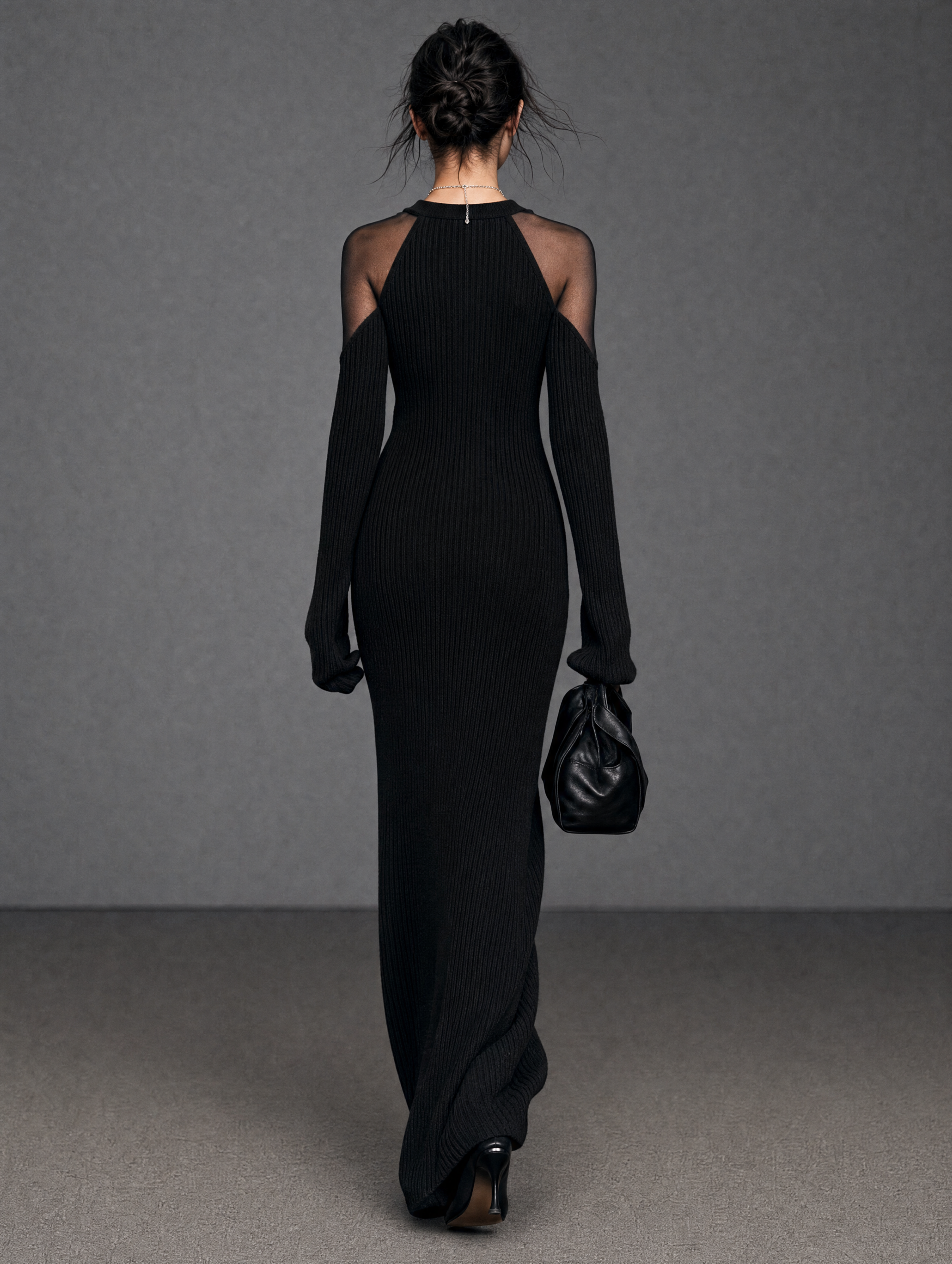 Elowen | Women's Long-Sleeve Organza-Panel Maxi Sweater Dress