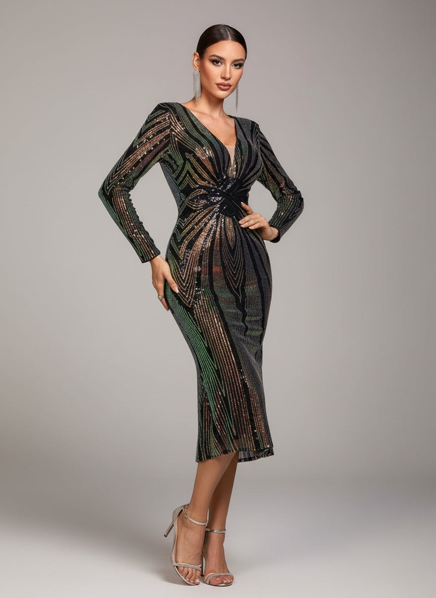 Serena | Women's Sequin Bodycon Midi Dress