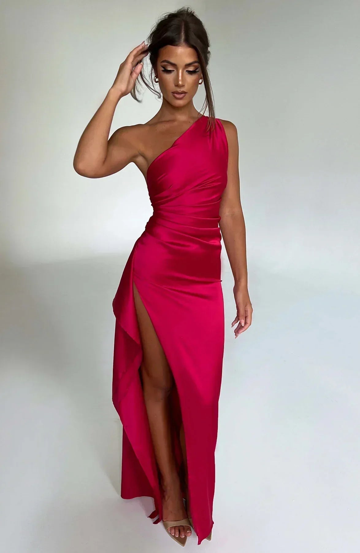 Fallon | Women's One Shoulder Ruched Maxi Dress