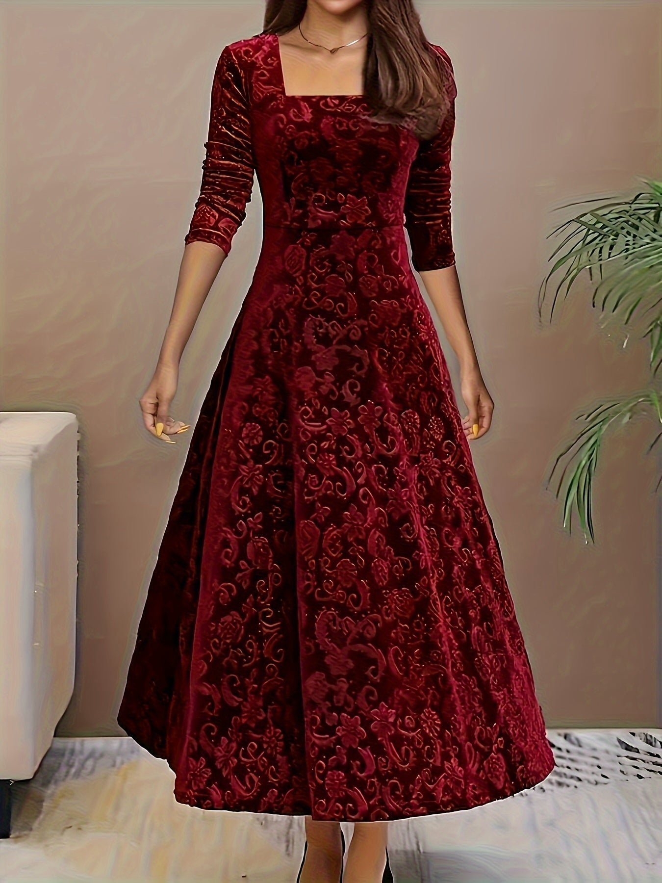 Bethany | Women's Floral Velvet Midi Dress