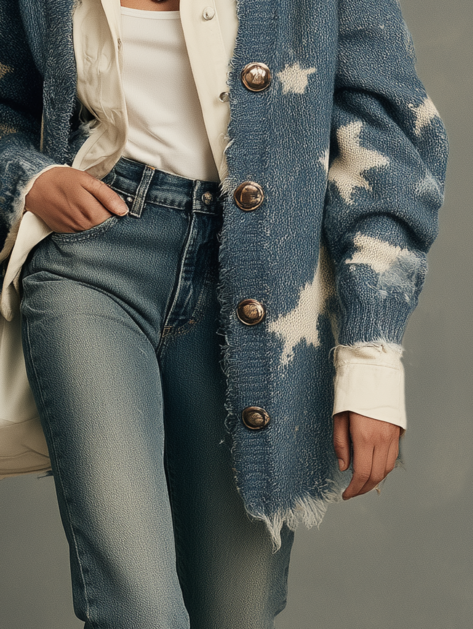 Odette | Women's Star-Jacquard Frayed-Hem Cardigan