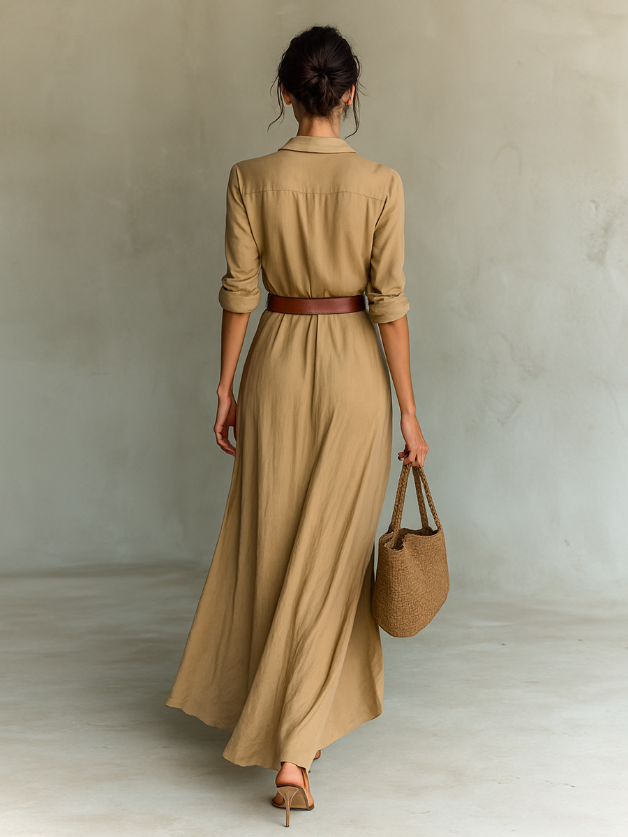 Adriana | Women's Lapel Belted Maxi Dress