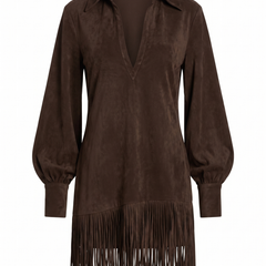 Regina-Isabelle | Women's Faux-Suede Fringe-Hem Shirt Dress front
