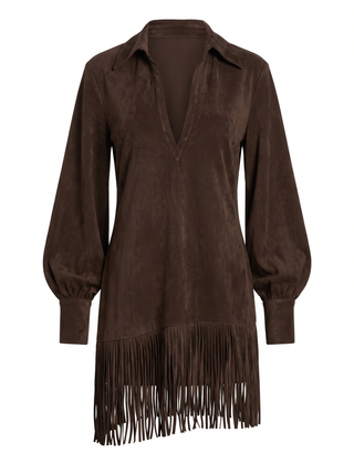 Regina-Isabelle | Women's Faux-Suede Fringe-Hem Shirt Dress front
