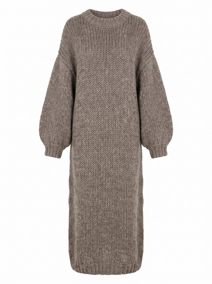 Ramona | Women's Chunky-Knit Balloon-Sleeve Maxi Dress front