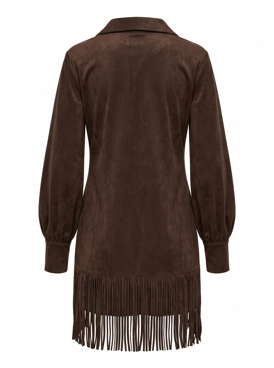 Regina-Isabelle | Women's Faux-Suede Fringe-Hem Shirt Dress back