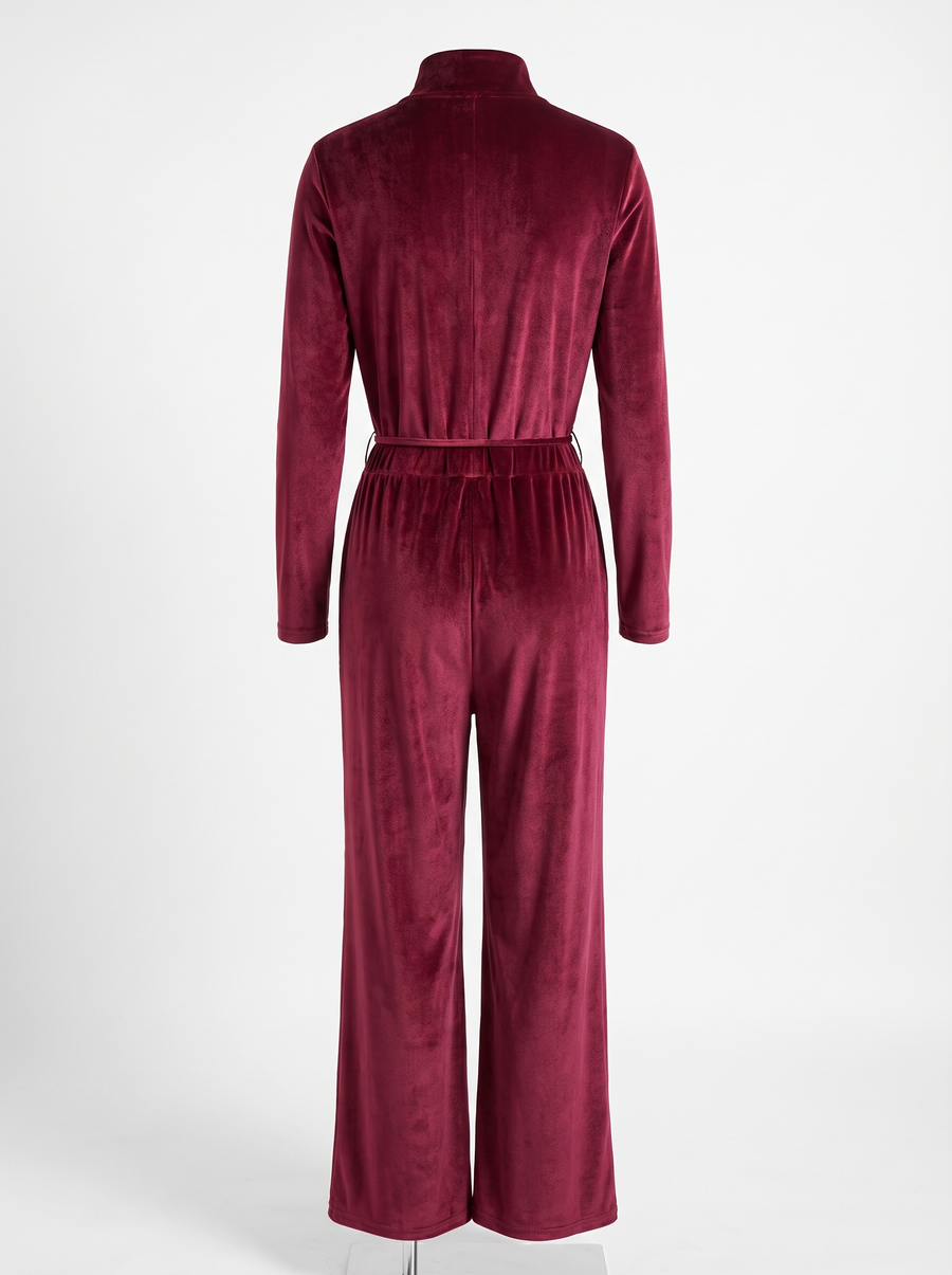 Madeline | Women's Velvet Zip-Front Jumpsuit with Stand Collar back