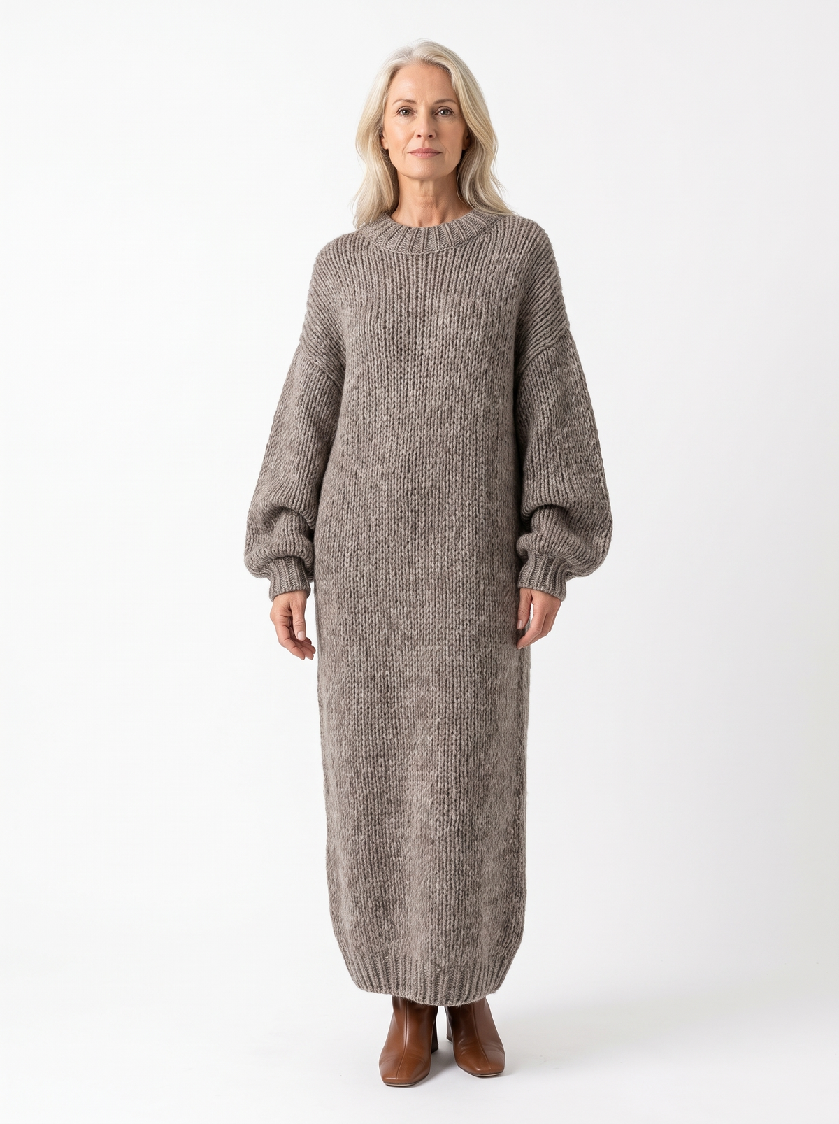 Ramona | Women's Chunky-Knit Balloon-Sleeve Maxi Dress on model