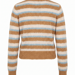 Mavis | Women's Striped Fuzzy Knit Cardigan with Lace-Trim Placket back