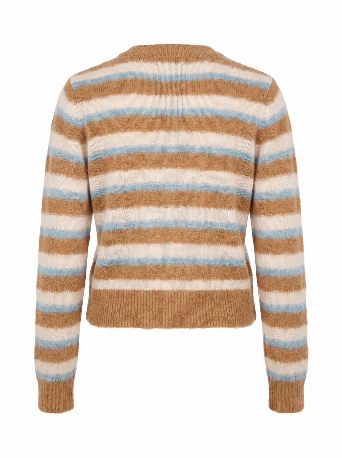 Mavis | Women's Striped Fuzzy Knit Cardigan with Lace-Trim Placket back