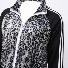 Ursula | Women's Leopard Velvet Zip Track Jacket & Wide-Leg Trouser Set detail