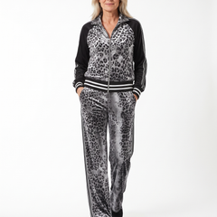 Ursula | Women's Leopard Velvet Zip Track Jacket & Wide-Leg Trouser Set model2