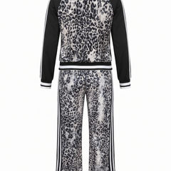 Ursula | Women's Leopard Velvet Zip Track Jacket & Wide-Leg Trouser Set back