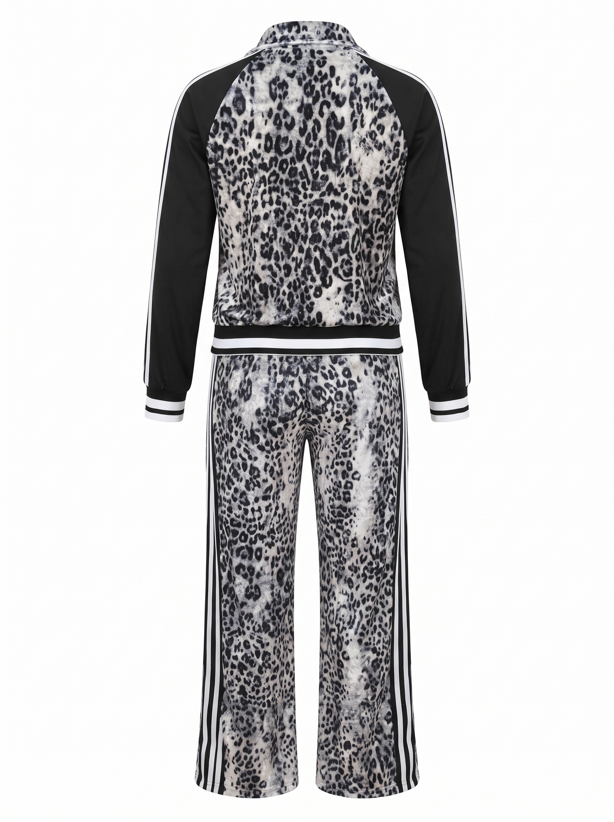 Ursula | Women's Leopard Velvet Zip Track Jacket & Wide-Leg Trouser Set back