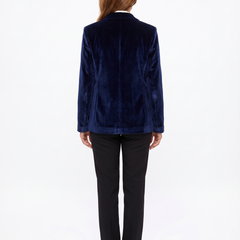 Navy velvet blazer, back view