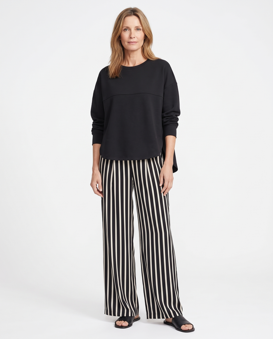 Stella | Women's Relaxed Top & Striped Wide-Leg Pants Set