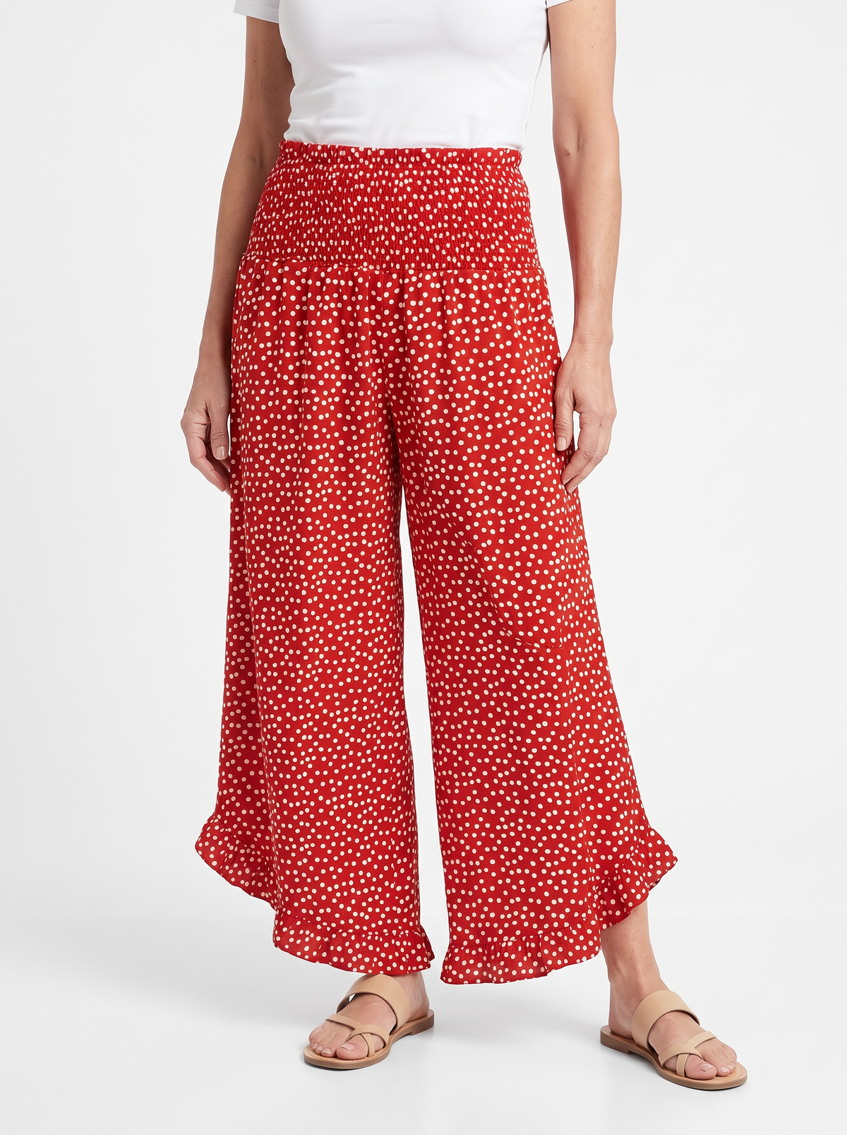 Meredith | Women's Floral Ruffle-Hem Wide Leg Trousers