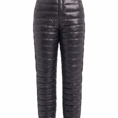 Aurora women's quilted side zip snow pants in glossy black, product only on white background