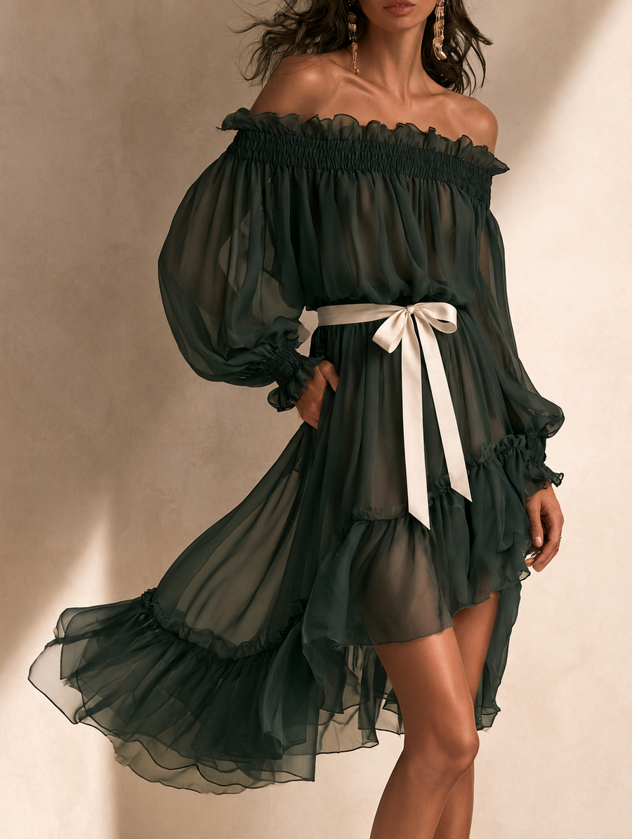 Marisol | Women's Off-Shoulder Ruffle Midi Dress
