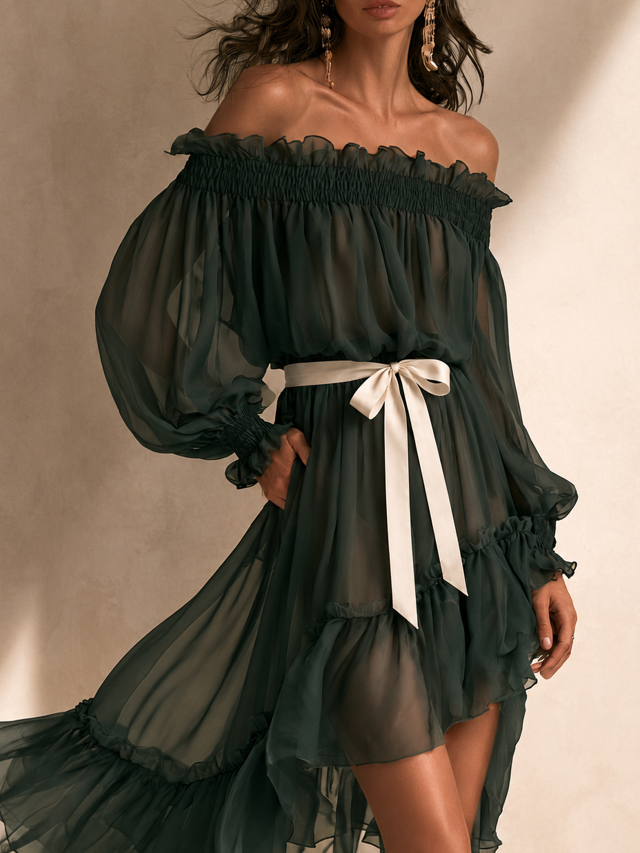 Marisol | Women's Off-Shoulder Ruffle Midi Dress