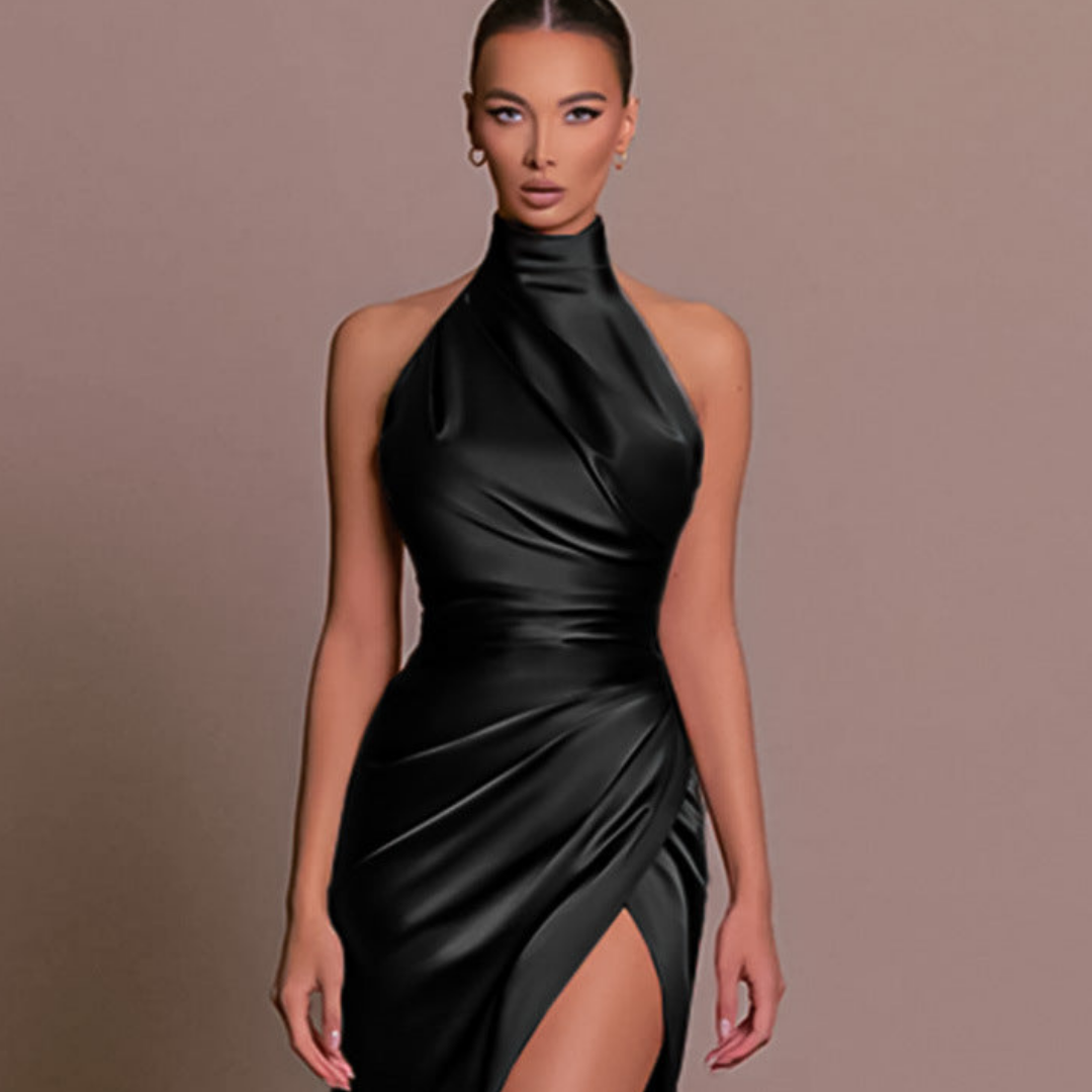 Lourdes | Women's Halter Neck Ruched Midi Dress