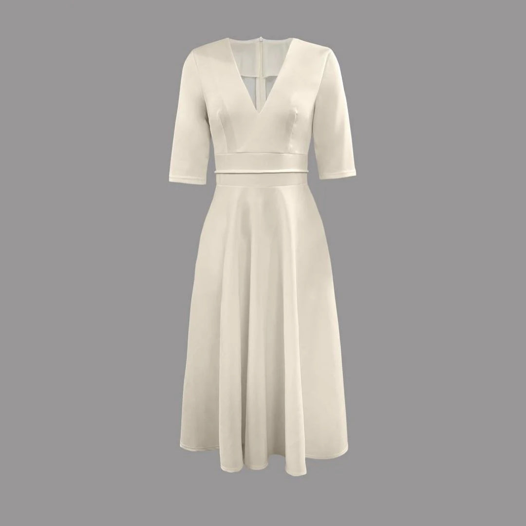 Marisol | Women's Deep V-Neck Fit and Flare Midi Dress