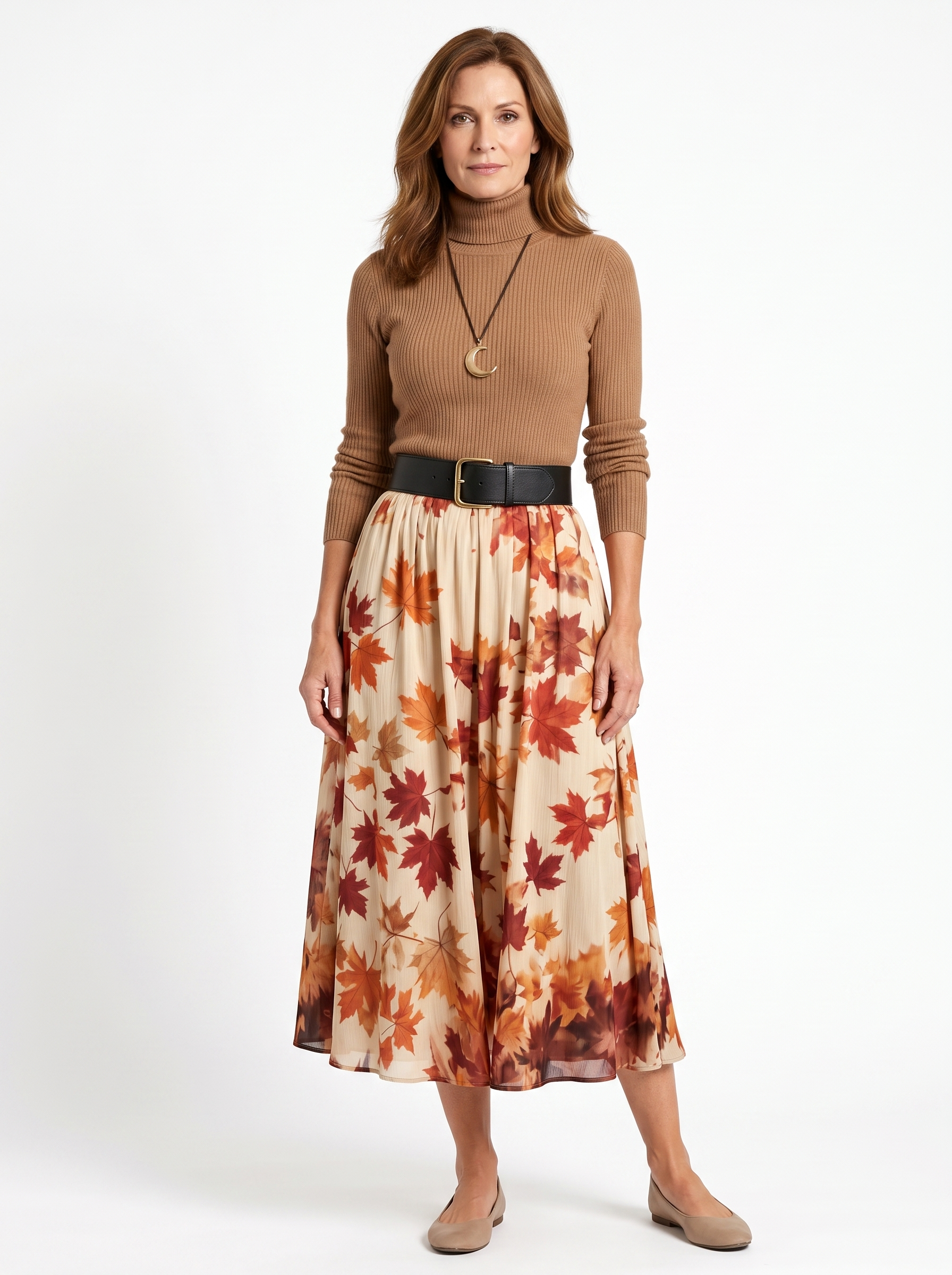 Stella | Women's Ribbed Knit Top & Pleated Midi Skirt Set