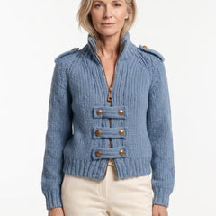 Dorothea Women's Stand-Collar Zip-Up Knit Denim Jacket